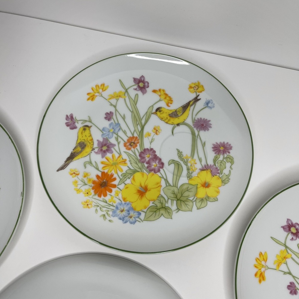 4 Vintage Snack Plates Garden Song 1977 Yellow Birds Mar-Lyn NO CUPS - Picture 9 of 9